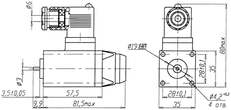Габаритные и присоединительные размеры привода (электромагнита) КВМ35